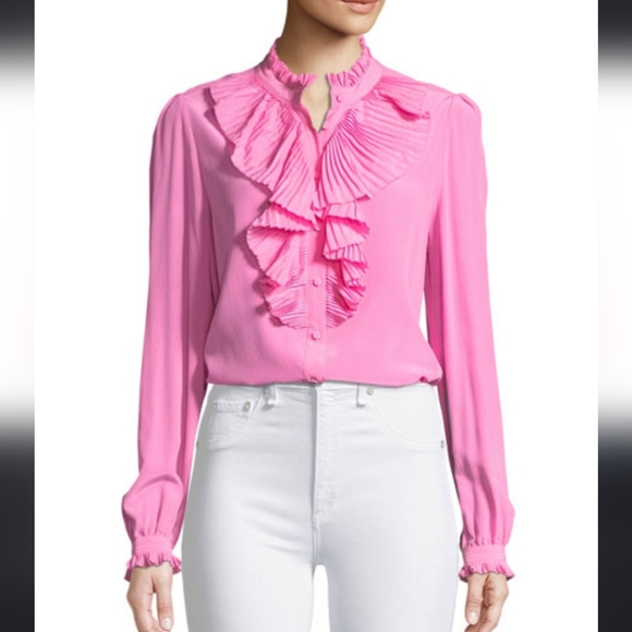 So chic boutique Button-Front Long-Sleeve Silk Blouse - Picture 1 of 15